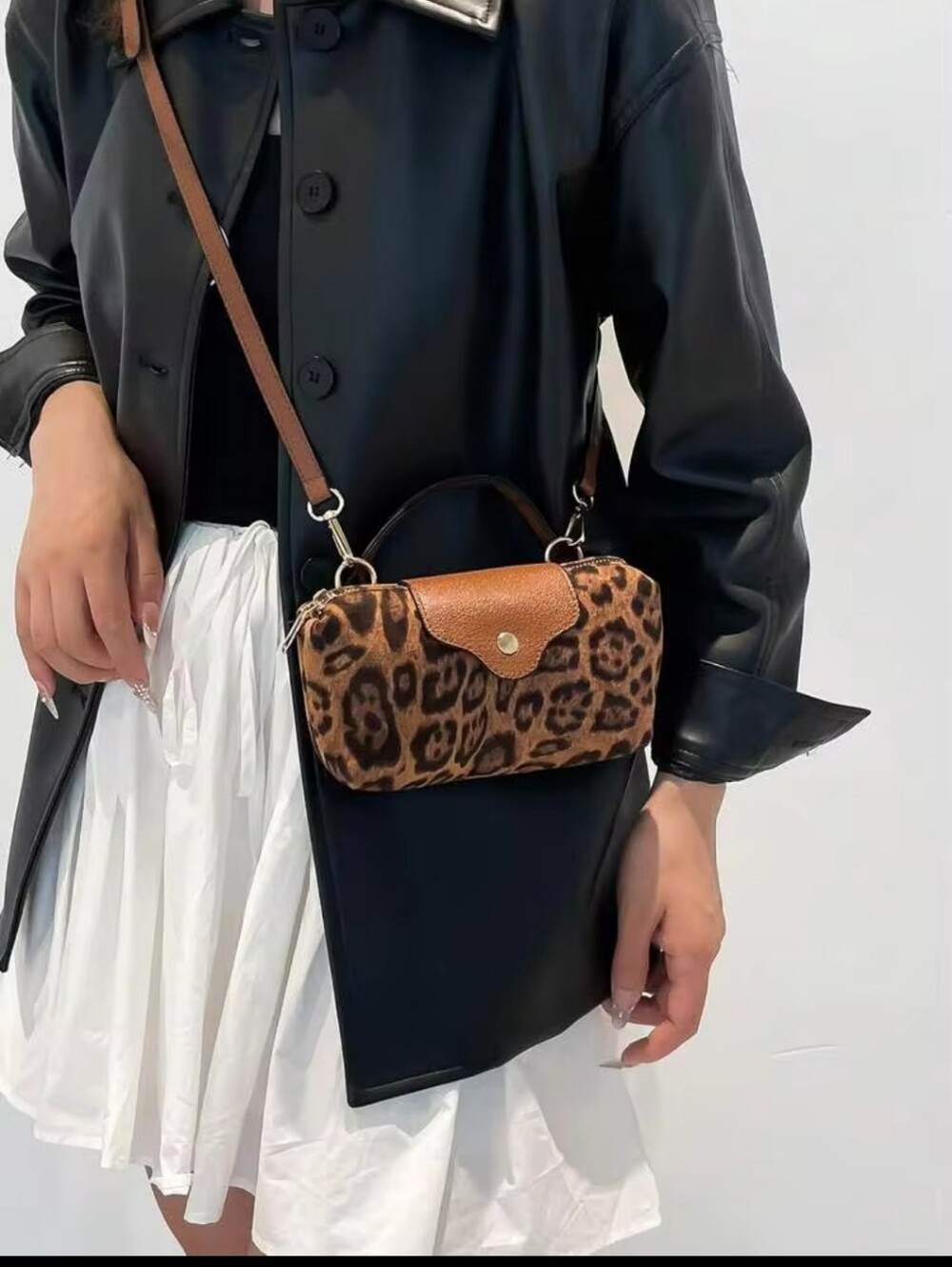 Brown Leopard Print Top-Handle Mini Crossbody Bag - Picture 3 of 16